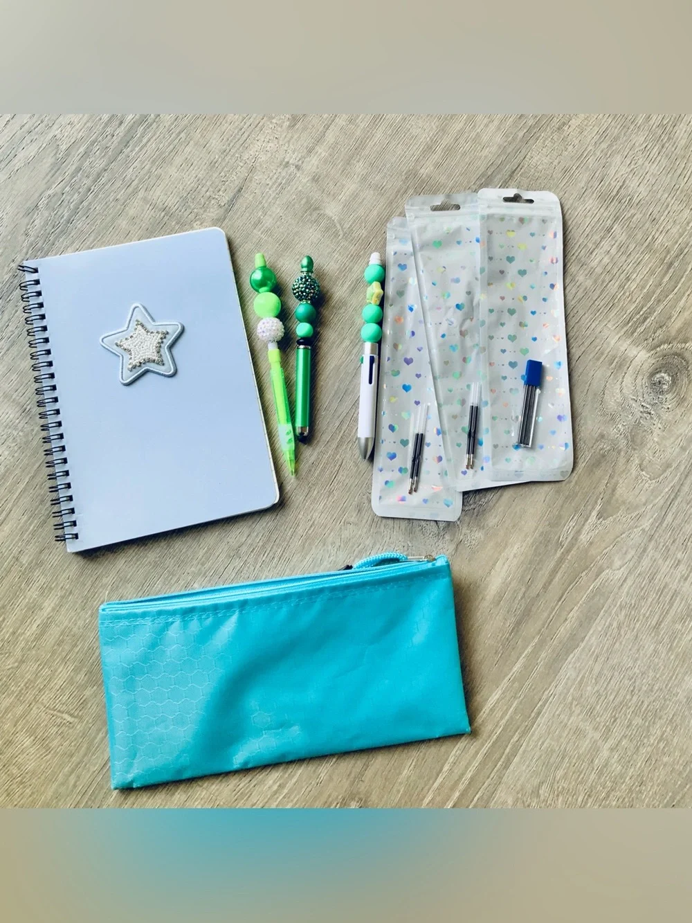 NEW📚 Hand Crafted Stationery Set w/ Beaded Stylus Pen & Pencil OS
